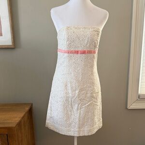 NWT Lilly Pulitzer White Strapless Lace Dress with Pink Accent size 6